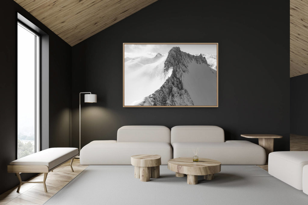 décoration chalet suisse - intérieur chalet suisse - photo montagne grand format - Saint Moritz Suisse photo : photo hélicoptère de Piz Bernina dans l'Engadine - Alpes noir et blanc