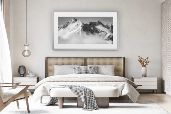 déco chambre chalet suisse rénové - photo panoramique montagne grand format - Engadine grisons - Panorama photo Montagne de Piz Bernina - Alpes