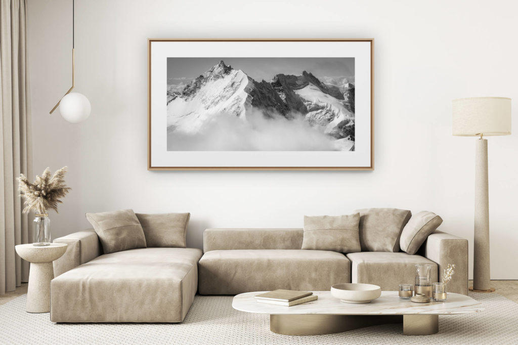 décoration salon clair rénové - photo montagne grand format - Engadine grisons - Panorama photo Montagne de Piz Bernina - Alpes