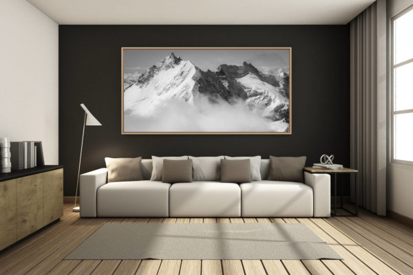 déco salon chalet rénové de montagne - photo montagne grand format -  - Engadine grisons - Panorama photo Montagne de Piz Bernina - Alpes