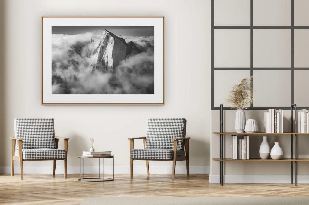 décoration intérieur moderne avec photo de montagne noir et blanc grand format - Suisse Engadine - Piz Cengalo photo - Image noir et blanc Alpes suisses vue du ciel