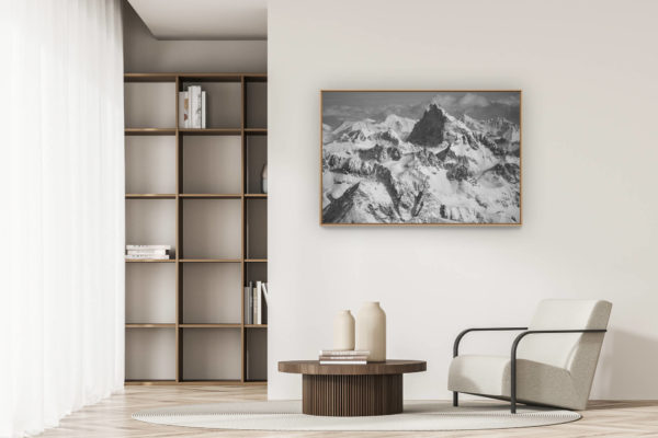 décoration appartement moderne - art déco design - Photo Engadine Alpes - Piz Ela vue aérienne noir et blanc