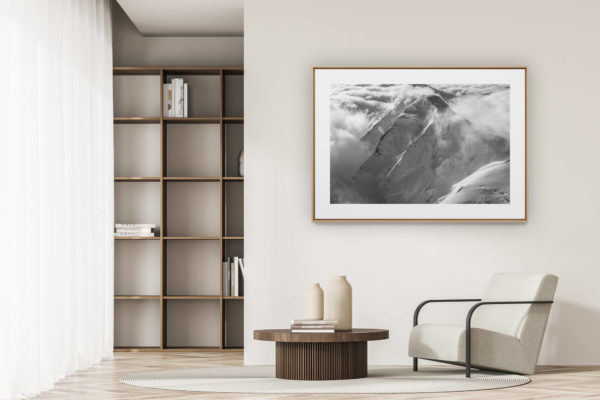 déco tendance salon moderne - photo montagne noir et blanc grand format - Pontresina photo noir et blanc - Images Alpes vue du ciel