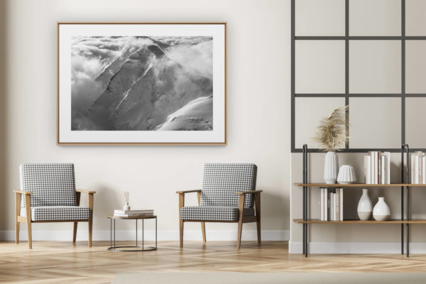 décoration intérieur moderne avec photo de montagne noir et blanc grand format - Pontresina photo noir et blanc - Images Alpes vue du ciel