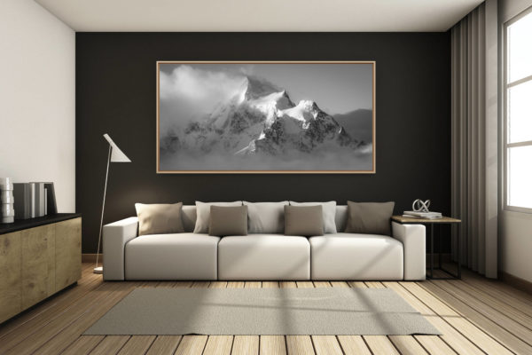 déco salon chalet rénové de montagne - photo montagne grand format -  - Piz Roseg - images montagnes alpes - massif montagneux noir et blanc