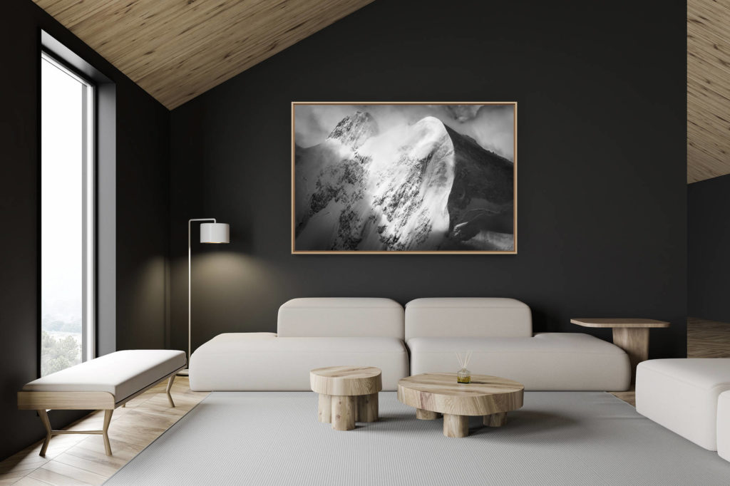 décoration chalet suisse - intérieur chalet suisse - photo montagne grand format - photo artistique de montagne st moritz engadine - photo montagne noir et blanc