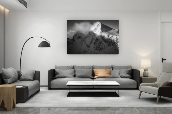 décoration salon contemporain suisse - cadeau amoureux de montagne suisse - Piz Roseg - engadine st moritz - image montagne noir et blanc