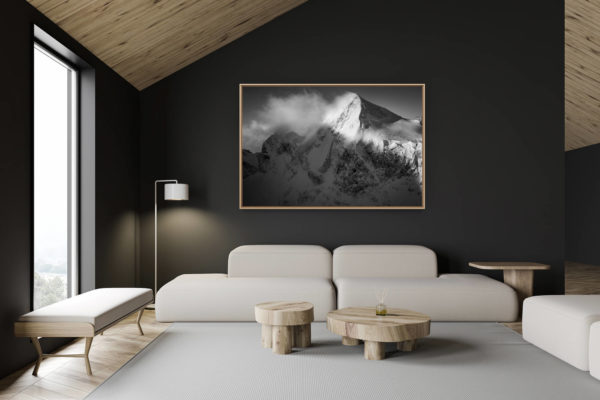décoration chalet suisse - intérieur chalet suisse - photo montagne grand format - Piz Roseg - engadine st moritz - image montagne noir et blanc