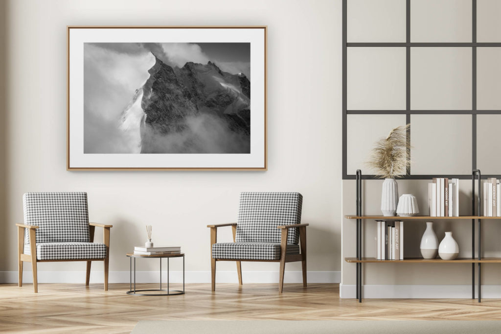décoration intérieur moderne avec photo de montagne noir et blanc grand format - Pizzo Bianco - Davos Suisse Montagne Scerscen