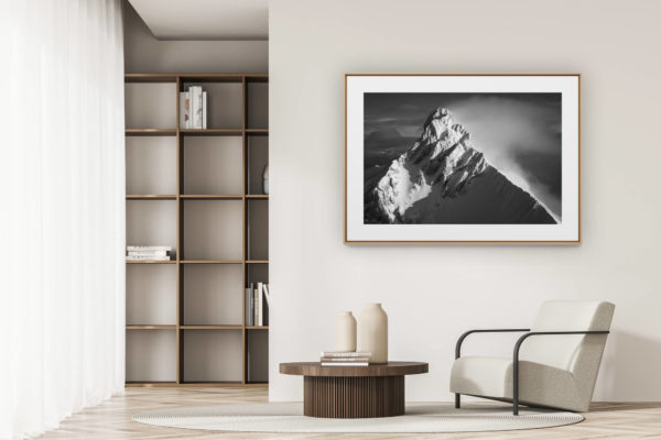 déco tendance salon moderne - photo montagne noir et blanc grand format -