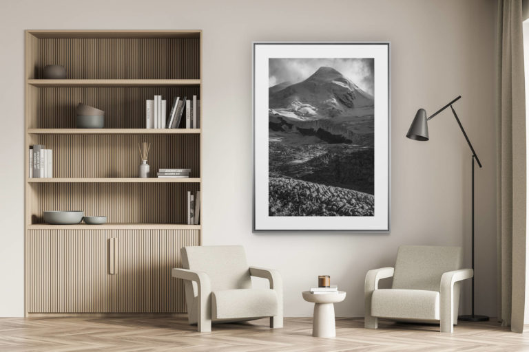 décoration murale salon - photo montagne alpes suisses noir et blanc -