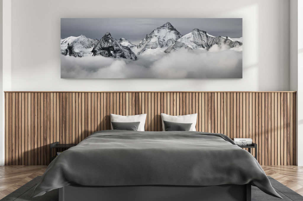 décoration murale chambre adulte moderne - intérieur chalet suisse - photo montagnes grand format alpes suisses -
