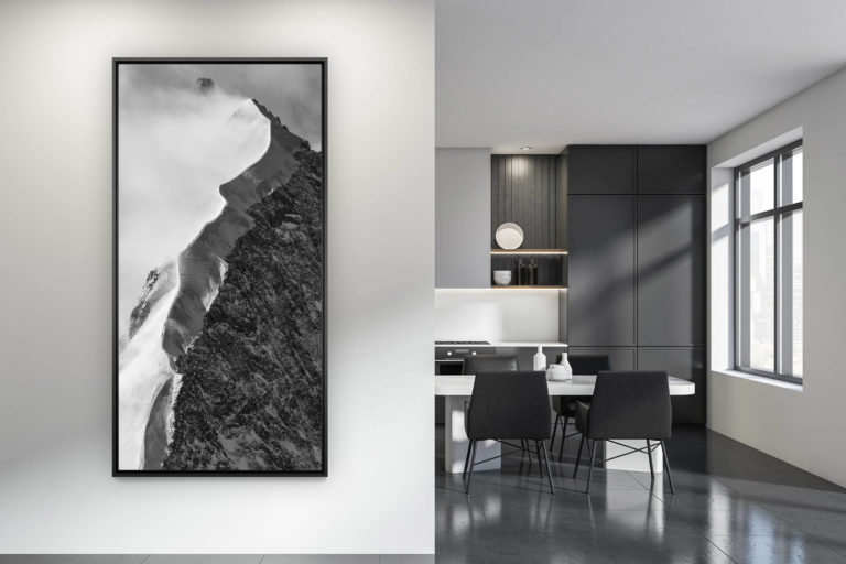 décoration cuisine contemporaine - photo montagne grand format noir et blanc - Photo Engadine St Moritz - image noir et blanc Alpes Suisses