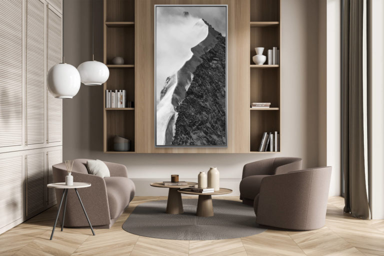 décoration salon suisse amoureux montagne - décoration murale verticale - Photo Engadine St Moritz - image noir et blanc Alpes Suisses