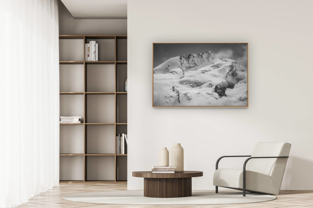 décoration appartement moderne - art déco design - Zermatt Rimpfischhorn - photo noir et blanc des montagnes enneigées des alpes bernoises dans la Vallée de L'engadine