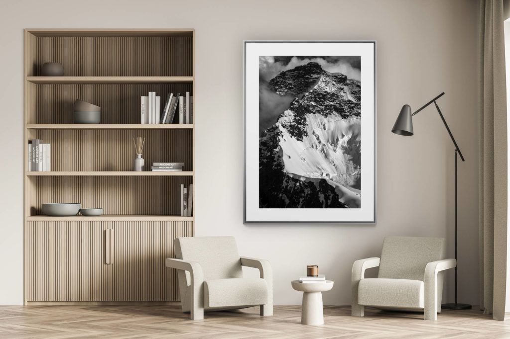 décoration murale salon - photo montagne alpes suisses noir et blanc - Photo montagne Valais suisse- roccia nera (Breithorn)