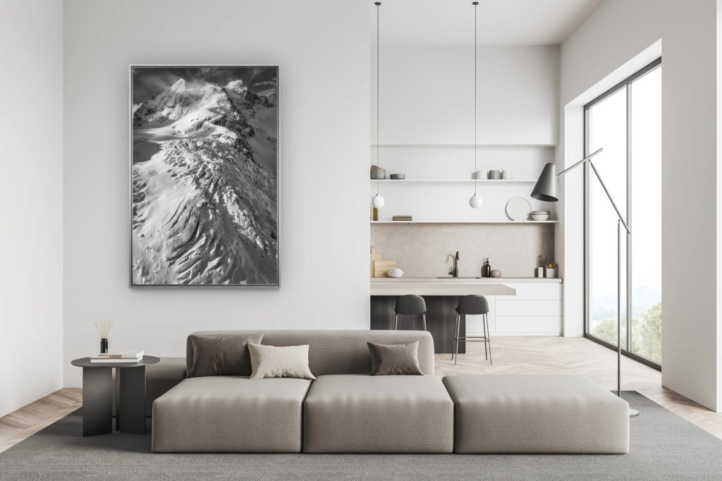 décoration salon suisse moderne - déco montagne photo grand format - Pontresina photo - Photo hélicoptère Roseg - Engadine Grisons