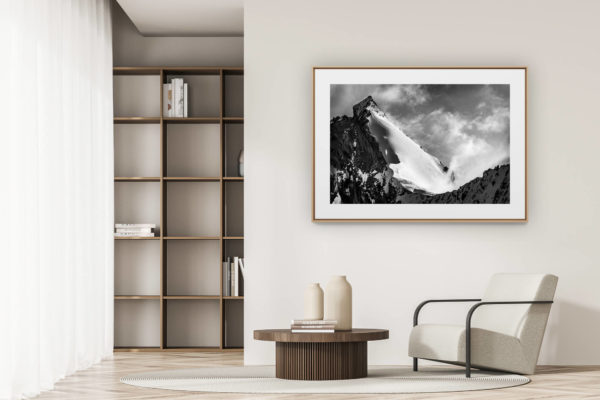 déco tendance salon moderne - photo montagne noir et blanc grand format - Photo Val d'Anniviers - image montagne
