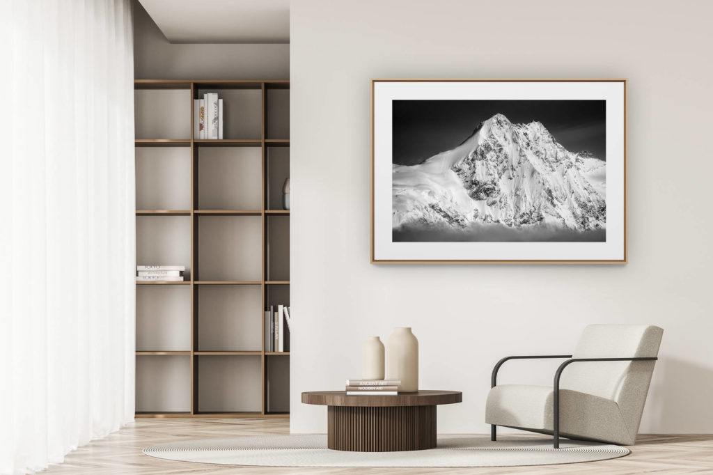 déco tendance salon moderne - photo montagne noir et blanc grand format - Photo Vallée de Zermatt Valais Suisse - Schalihorn