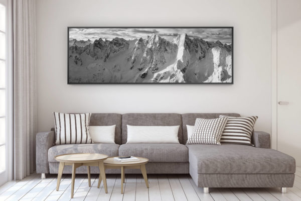 décoration murale design salon moderne - photo montagne grand format - Photo panorama noir et blanc Sciora - Cengalo - Badile