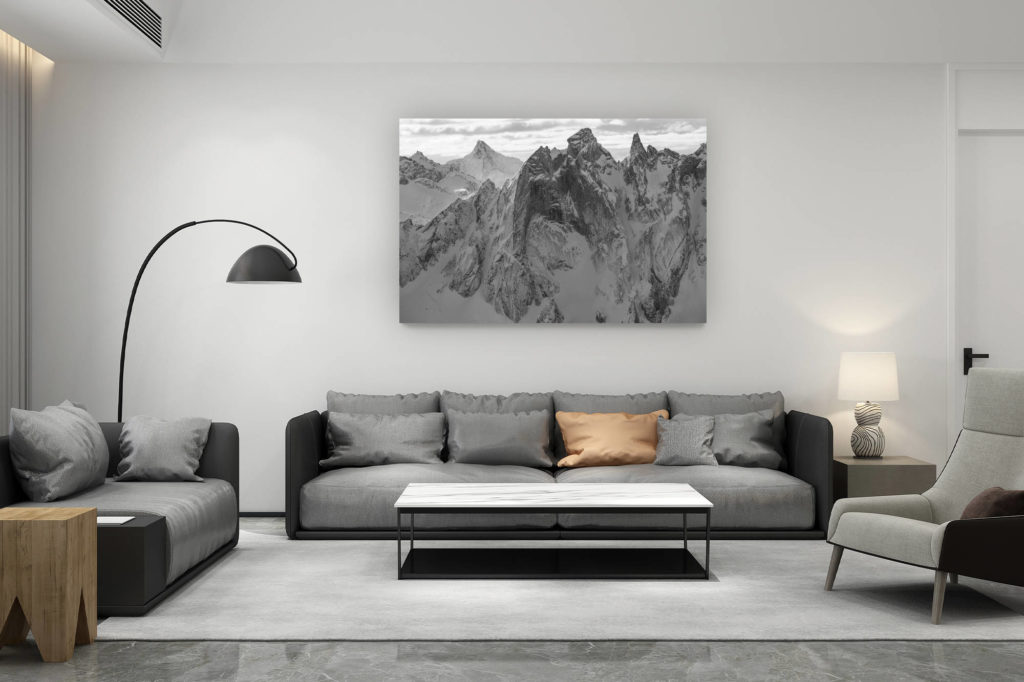 décoration salon contemporain suisse - cadeau amoureux de montagne suisse - Pontresina photo - Davos photo montagne noir et blanc
