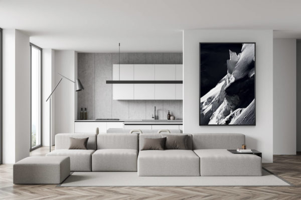 décoration murale salon suisse - photo montagne noir et blanc - déco salle à manger tendance - Photo glaciers des Alpes - Sérac de Castor - Ascencion de Polux