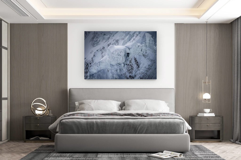décoration murale chambre design - achat photo de montagne grand format - Image d'un paysage de montagnes rocheuses  - face Nord de la Dent d'Hérens et Sérac sous la neige en suisse dans les alpes valaisannes