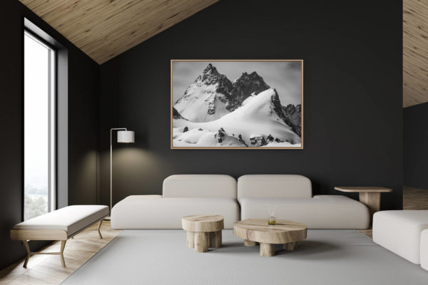 décoration chalet suisse - intérieur chalet suisse - photo montagne grand format - image d un paysage de montagne en noir et blanc - Bouquetins, Dents de Bertol - Aiguille de la Tsa - Veisivi