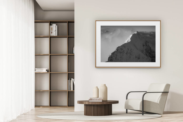 déco tendance salon moderne - photo montagne noir et blanc grand format - Eiger montagne - Sommets de l'Eiger en photo noir et blanc