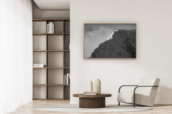 modern apartment decoration - art deco design - Eiger mountain - summits of theEiger in black and white photo