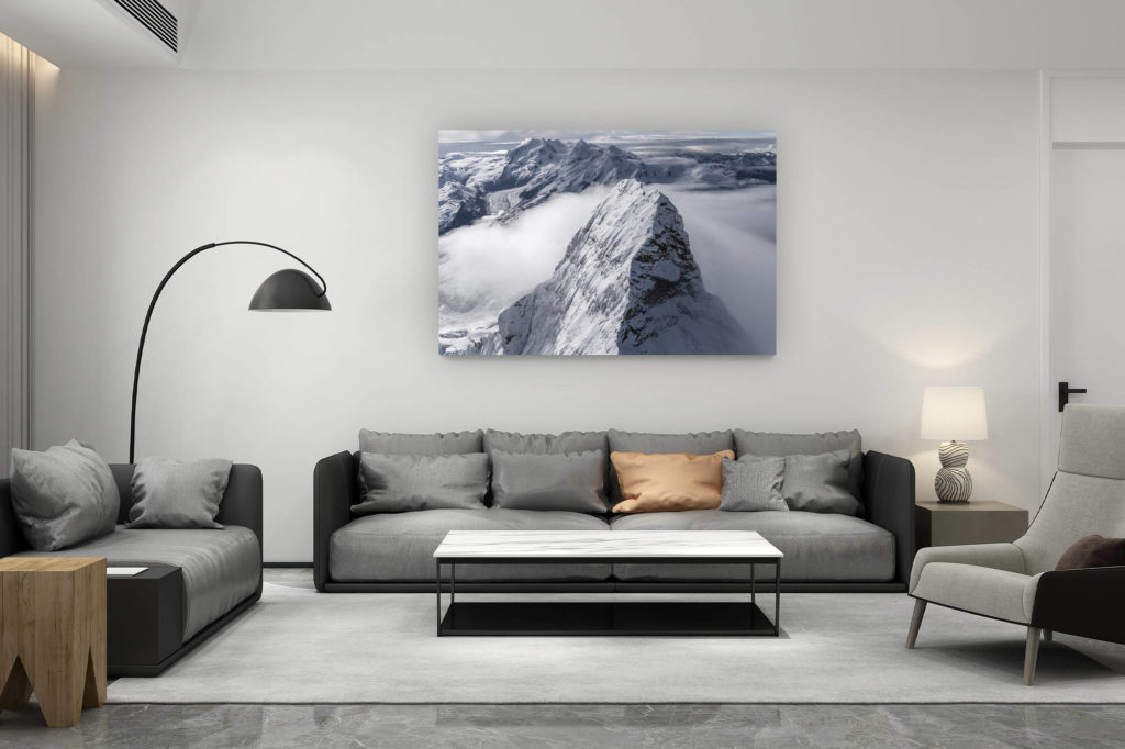 décoration salon contemporain suisse - cadeau amoureux de montagne suisse - Sommet de montagne du Mont Cervin - Vue aérienne des Alpes Suisses depuis un hélicoptère