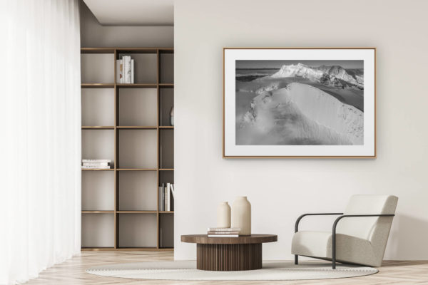 déco tendance salon moderne - photo montagne noir et blanc grand format - image de montagne de neige Strahlhorn Monte Rosa en noir et blanc