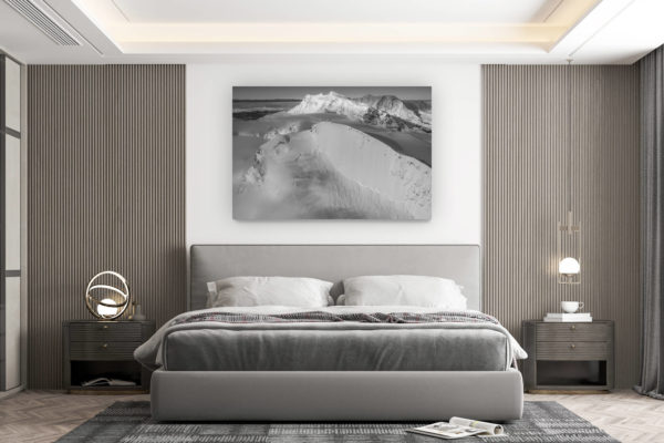 décoration murale chambre design - achat photo de montagne grand format - image de montagne de neige Strahlhorn Monte Rosa en noir et blanc