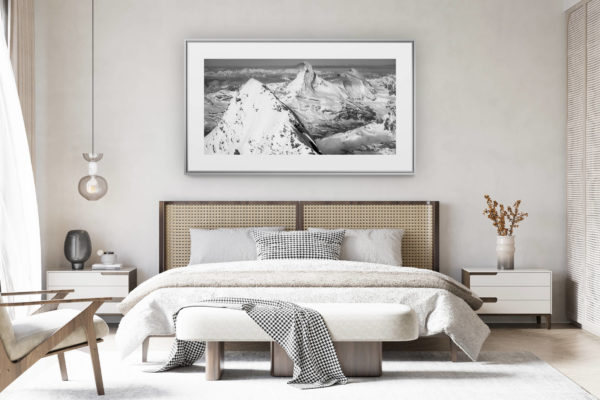 decorating a room in a renovated swiss chalet - panoramic mountain picture large size - mountain picture of The Matterhorn Täschhorn and the The Dent d&#039;Hérens