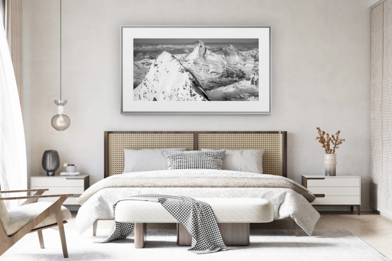 déco chambre chalet suisse rénové - photo panoramique montagne grand format - image de montagne du Mont Cervin Täschhorn et de la dent d'Hérens