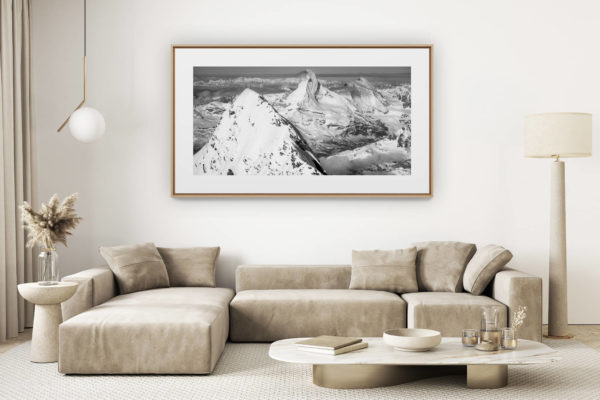 décoration salon clair rénové - photo montagne grand format - image de montagne du Mont Cervin Täschhorn et de la dent d'Hérens