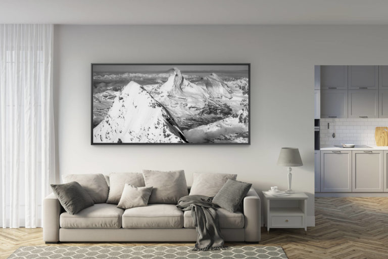 déco salon rénové - tendance photo montagne grand format - image de montagne du Mont Cervin Täschhorn et de la dent d'Hérens