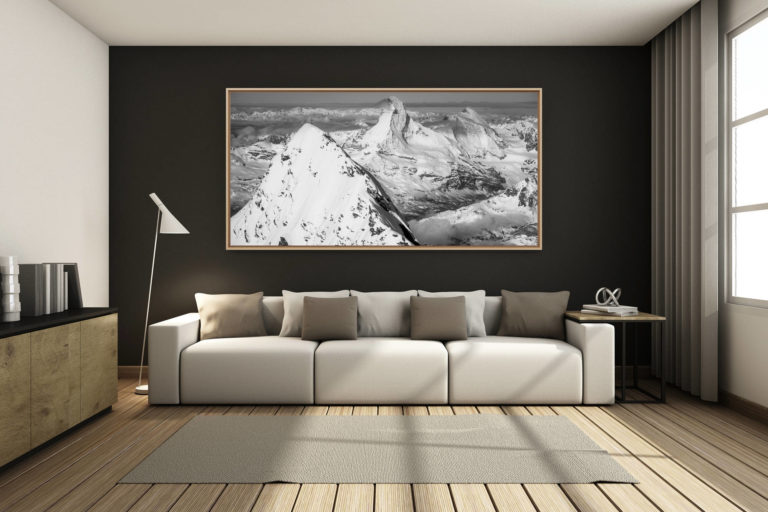 déco salon chalet rénové de montagne - photo montagne grand format -  - image de montagne du Mont Cervin Täschhorn et de la dent d'Hérens