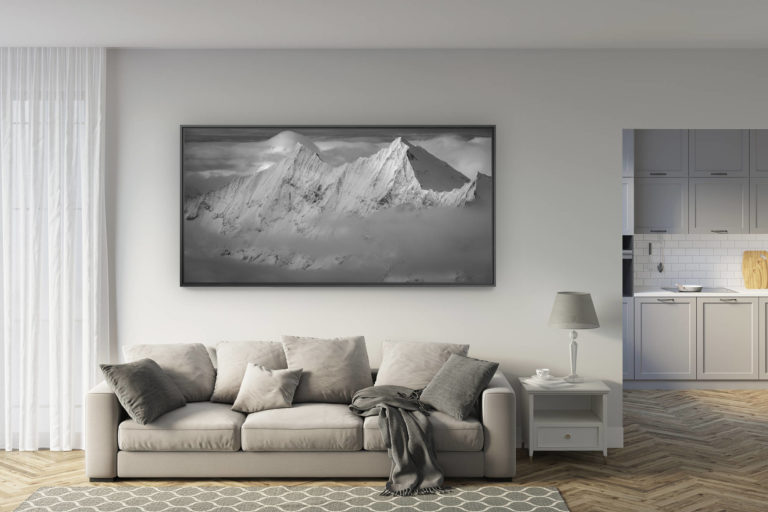 déco salon rénové - tendance photo montagne grand format - Taschhorn - Dom - Sommet des alpes - sommet des montagnes de Saas fee Mont Cervin