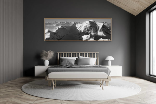 décoration chambre adulte moderne dans petit chalet suisse- photo montagne grand format - Photo panoramique du Toedi et des alpes bernoises - Vue sur le sommet du Toedi avec la mer de nuages avec les alpes bernoises et le Titlis.