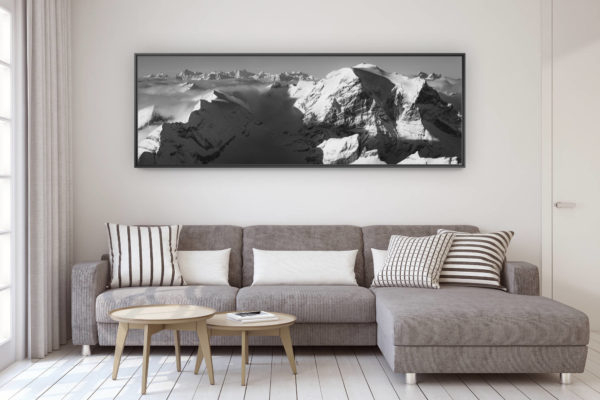 décoration murale design salon moderne - photo montagne grand format - Photo panoramique du Toedi et des alpes bernoises - Vue sur le sommet du Toedi avec la mer de nuages avec les alpes bernoises et le Titlis.