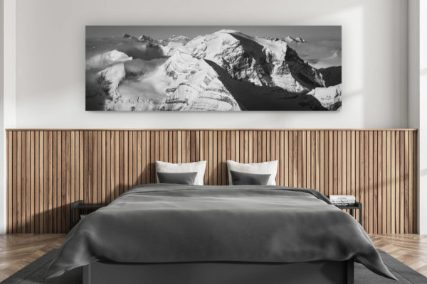 modern adult bedroom wall decoration - swiss chalet interior - swiss alps photo - swiss mountain photo toedi - mountain URI - glacier photo - panoramic photo