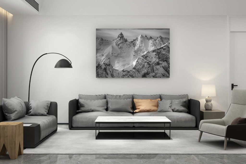 décoration salon contemporain suisse - cadeau amoureux de montagne suisse - Photo noir et blanc Toronne dans la vallée de L'engadine