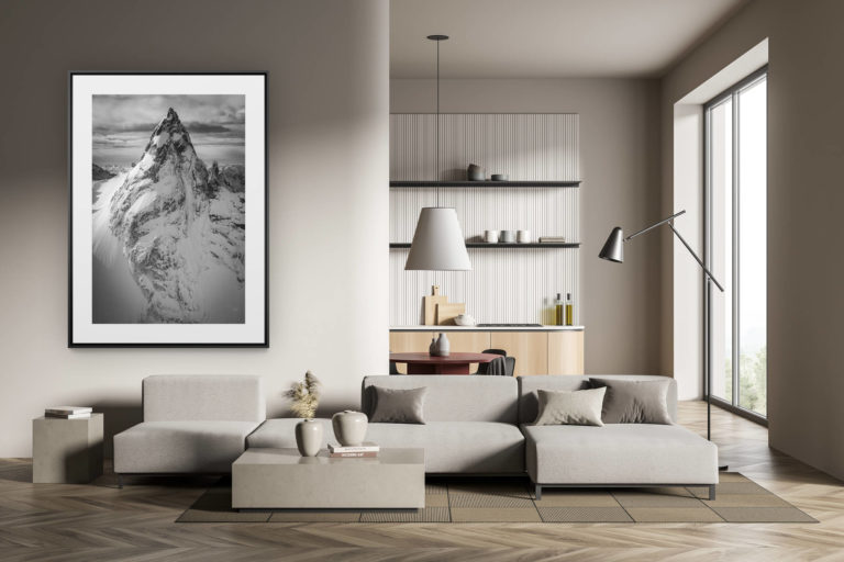 déco tendance salon moderne - photo montagne noir et blanc grand format - image noir et blanc montagne - Alpes Suisses Torrone Orientale