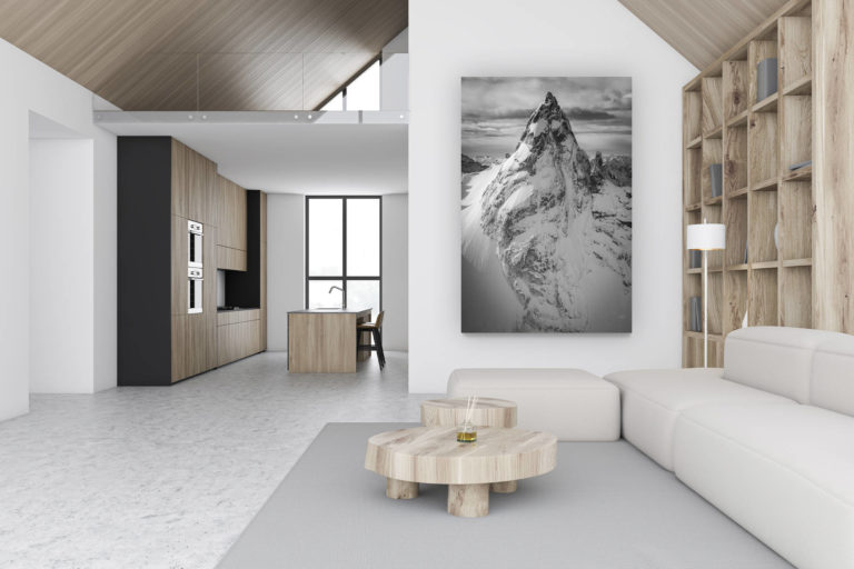 décoration chalet luxueux suisse - photo montagne grand format verticale - décoration murale design - image noir et blanc montagne - Alpes Suisses Torrone Orientale