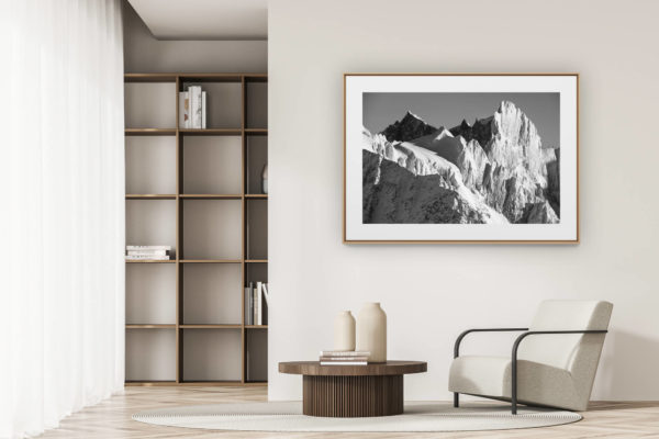 déco tendance salon moderne - photo montagne noir et blanc grand format -