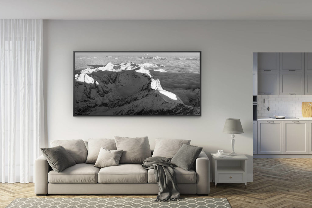 déco salon rénové - tendance photo montagne grand format - Panorama montagne suisse val d anniviers - Sommet de montagne noir et blanc