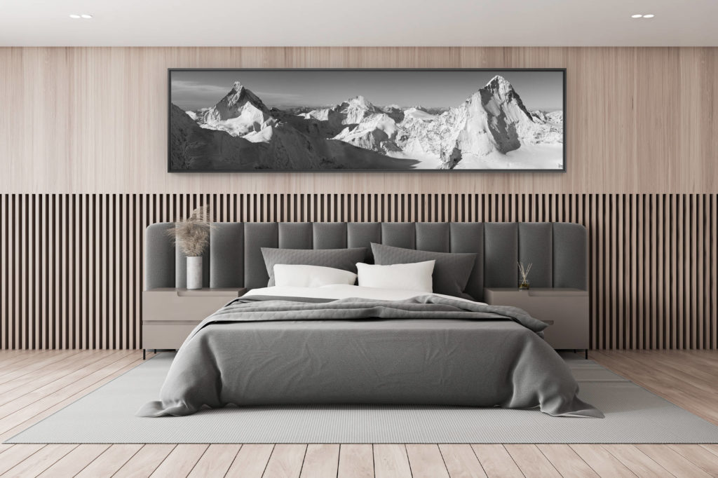 photo montagne noir et blanc - décoration chambre adulte - décoration chalet de montagne - Val d'Anniviers Suisse - photo panoramique montagne noir et blanc