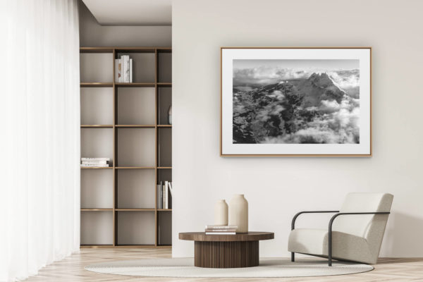 déco tendance salon moderne - photo montagne noir et blanc grand format -