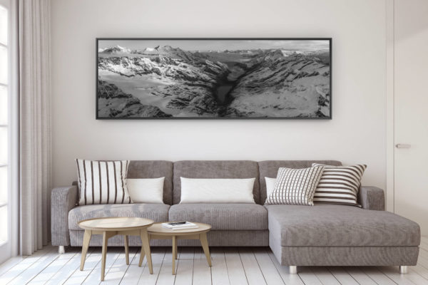 décoration murale design salon moderne - photo montagne grand format - Panorama noir et blanc des Alpes du Nord et des montagnes suisses de saas fee
